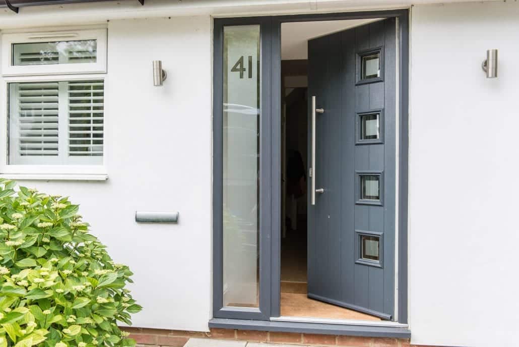 Letterplate detail on grey Comp Door composite door, Windows Etc