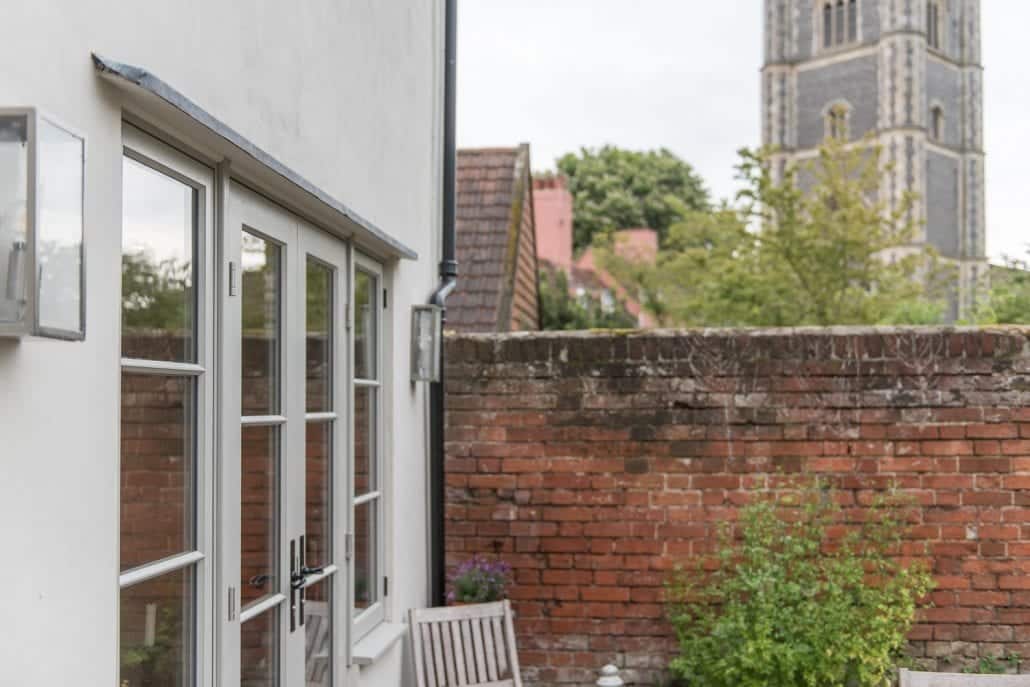 Bereco timber casement windows on white render, Dedham Essex