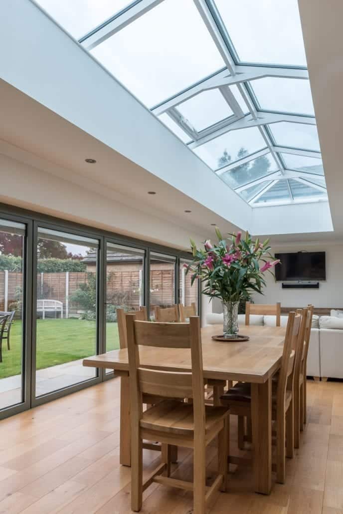 Portrait view of bifold doors and lantern roof in the multi-function room