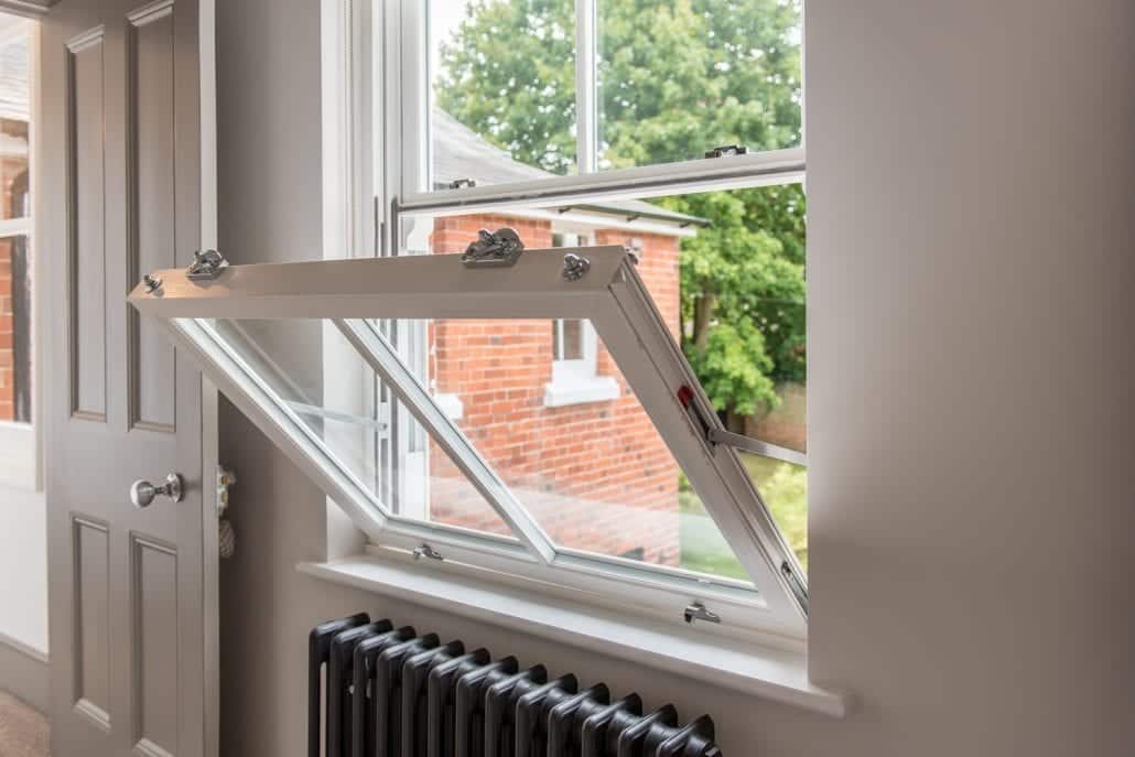 Roseview uPVC sliding sash window tilted open, Windows Etc Essex