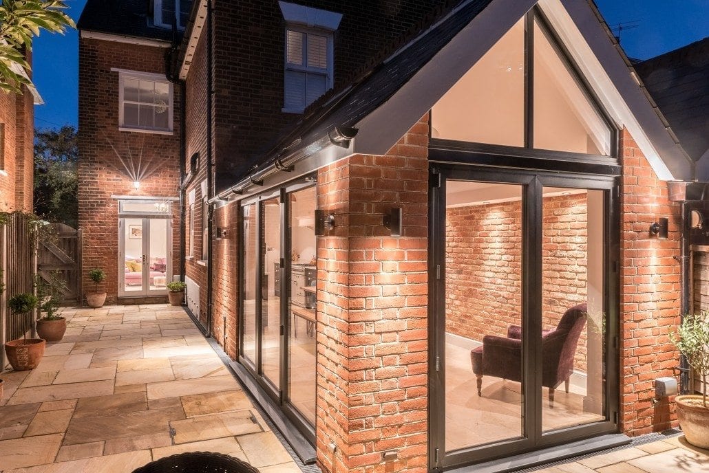 Smarts Alitherm 300 bifold doors, exterior view Colchester Edwardian