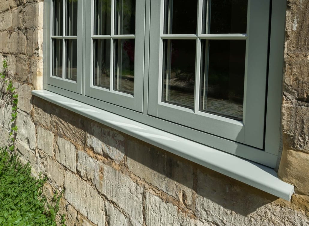Residence Collection sage green windows on stone cottage, Essex