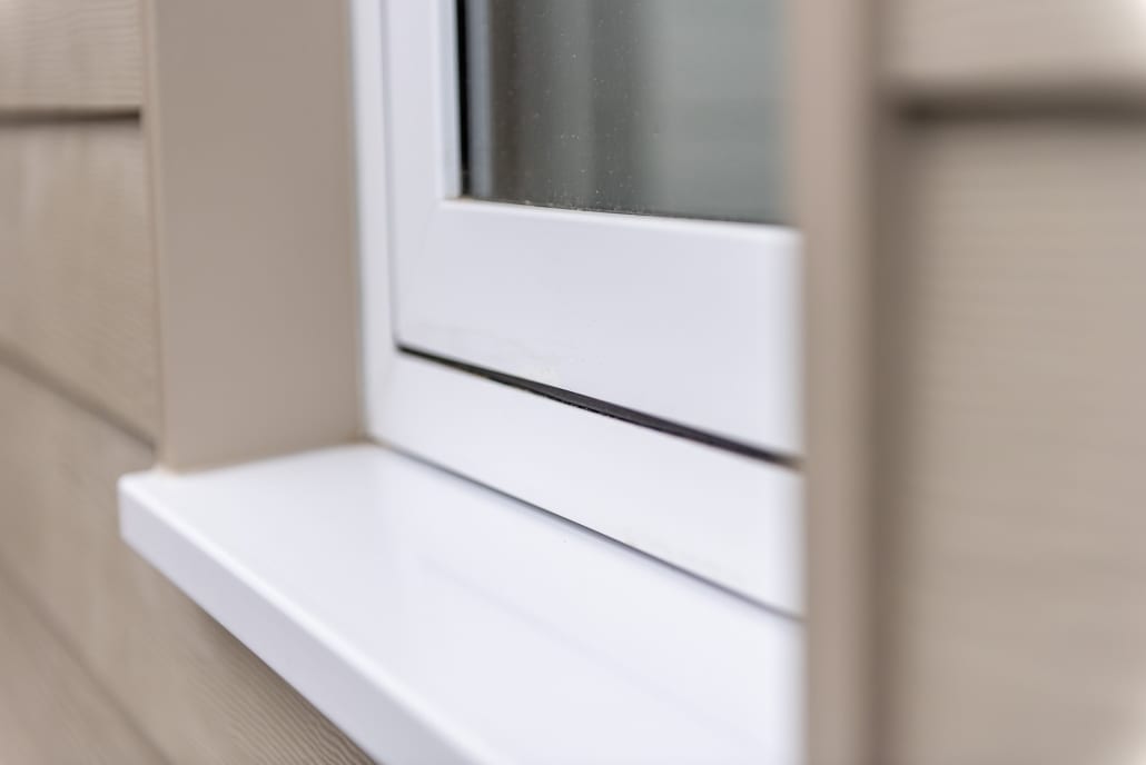 Solidor composite front door, entrance detail with flush sash windows