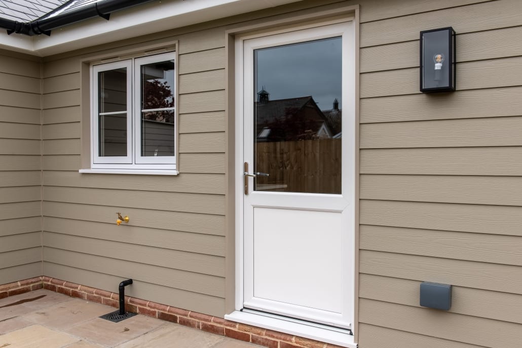 Duraflex stormproof sash back door and French doors, rear of property