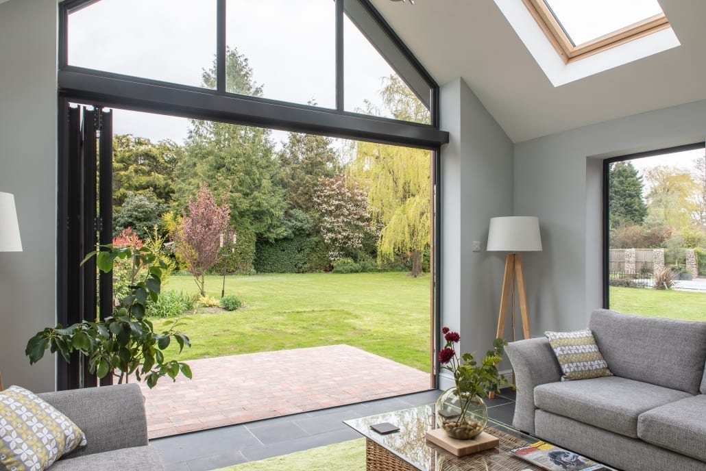 Picture windows to sides of gable extension overlooking pool, One of Grey Gables