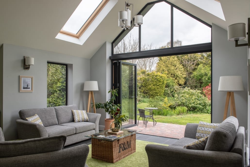Rear elevation with bifold doors and gable glazing, One of Grey Gables