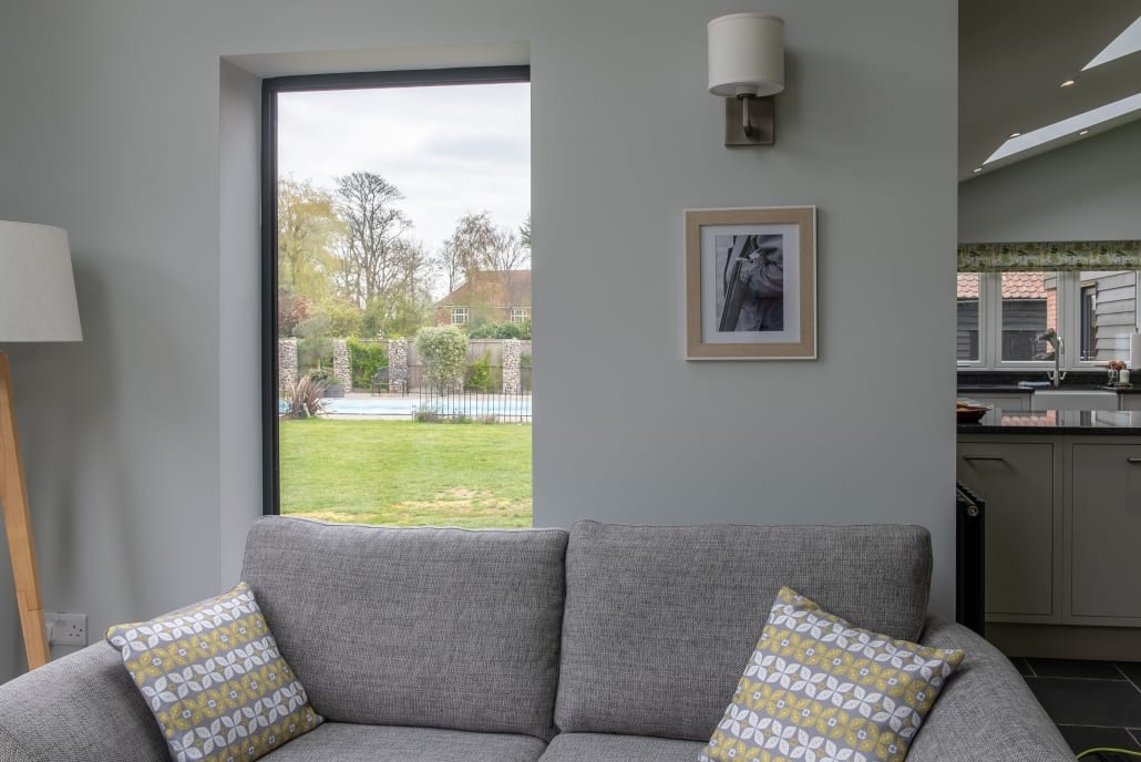 Open-plan family living space with garden access, One of Grey Gables