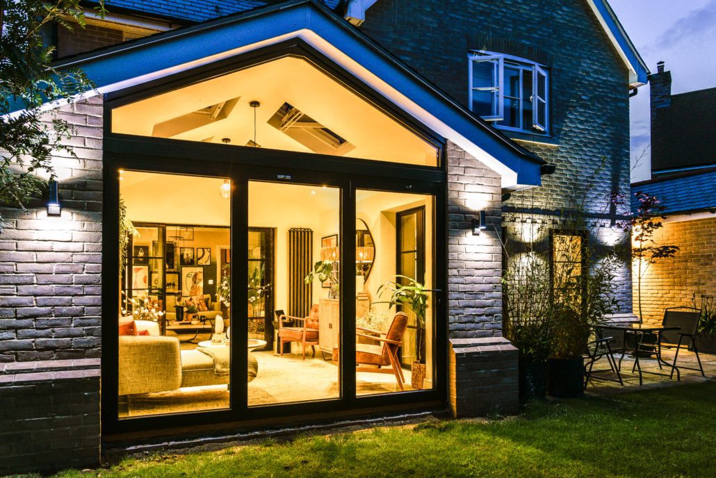 Heritage 47 double doors in black aluminium, kitchen installation with Art Deco-inspired profile