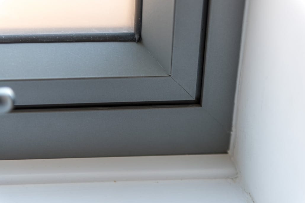 Origin aluminium front door detail, flush design in Silver Grey