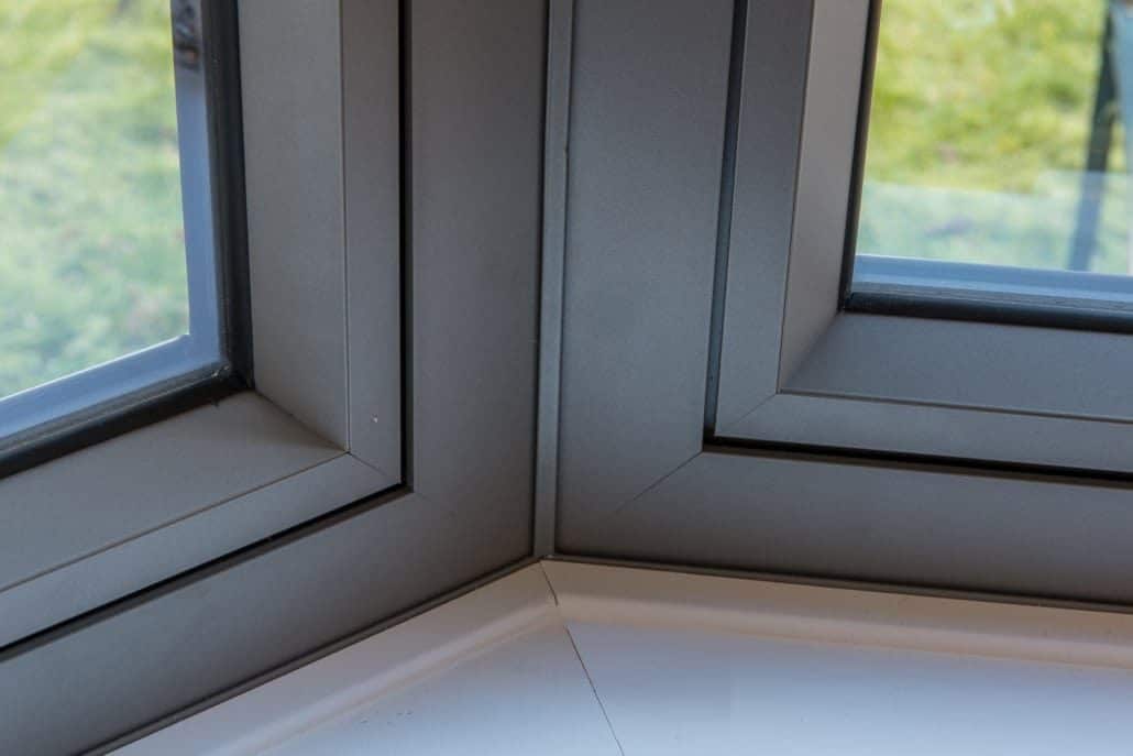 Origin aluminium windows, bay window detail showing joins and welds