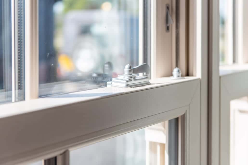uPVC sliding sash window fastener detail, Windows Etc Essex