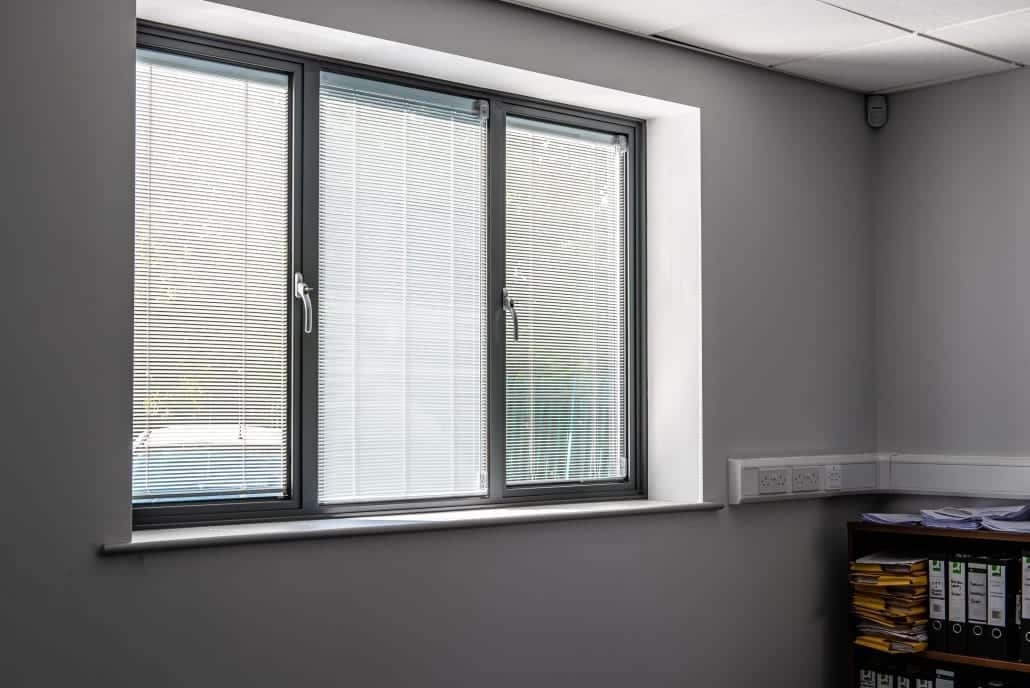 Smarts aluminium windows with integral blinds, commercial, Essex