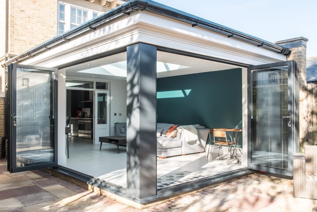 Full-width bifold opening onto garden, Colchester