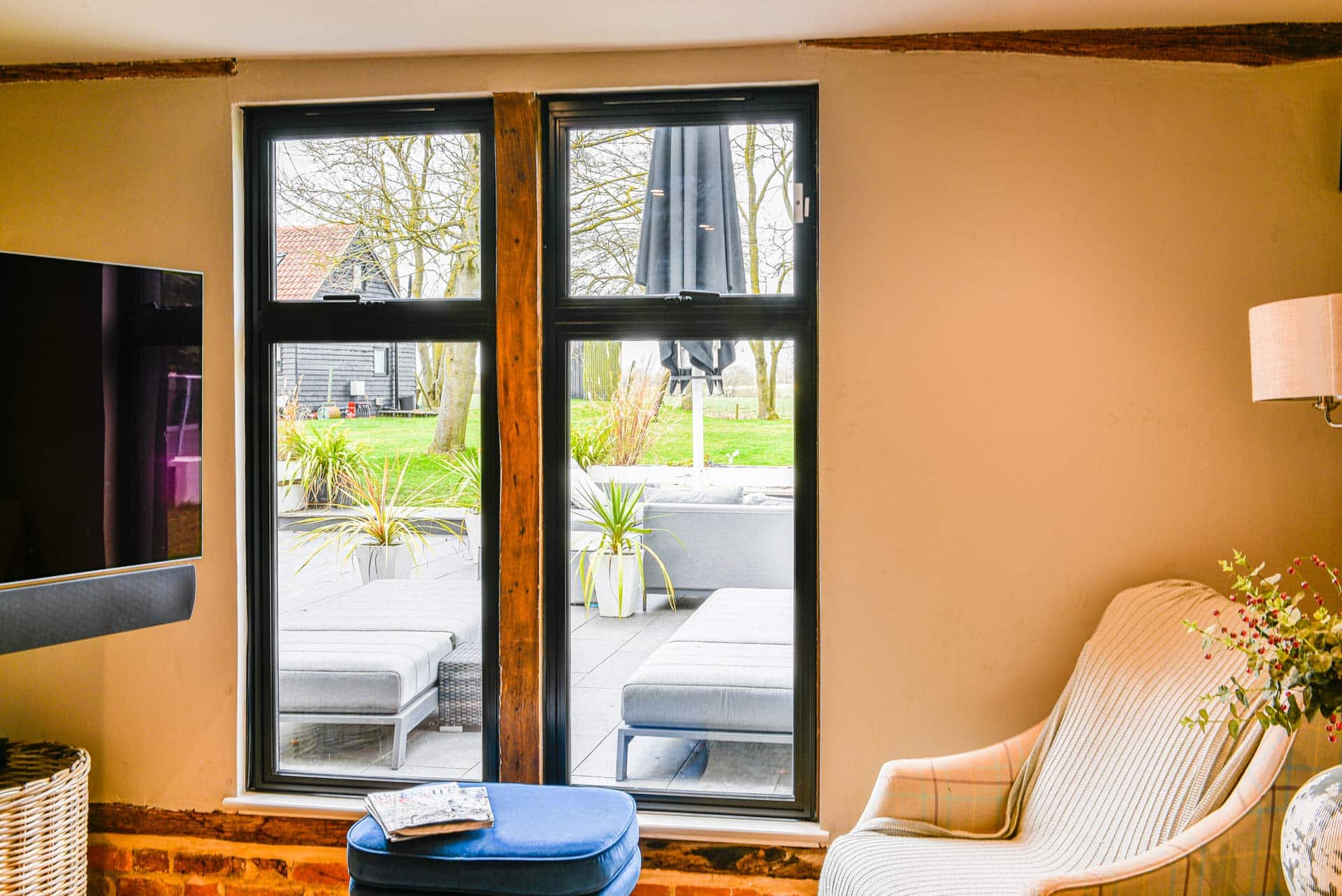 Heritage 47 glazing and bifold doors viewed from the living area