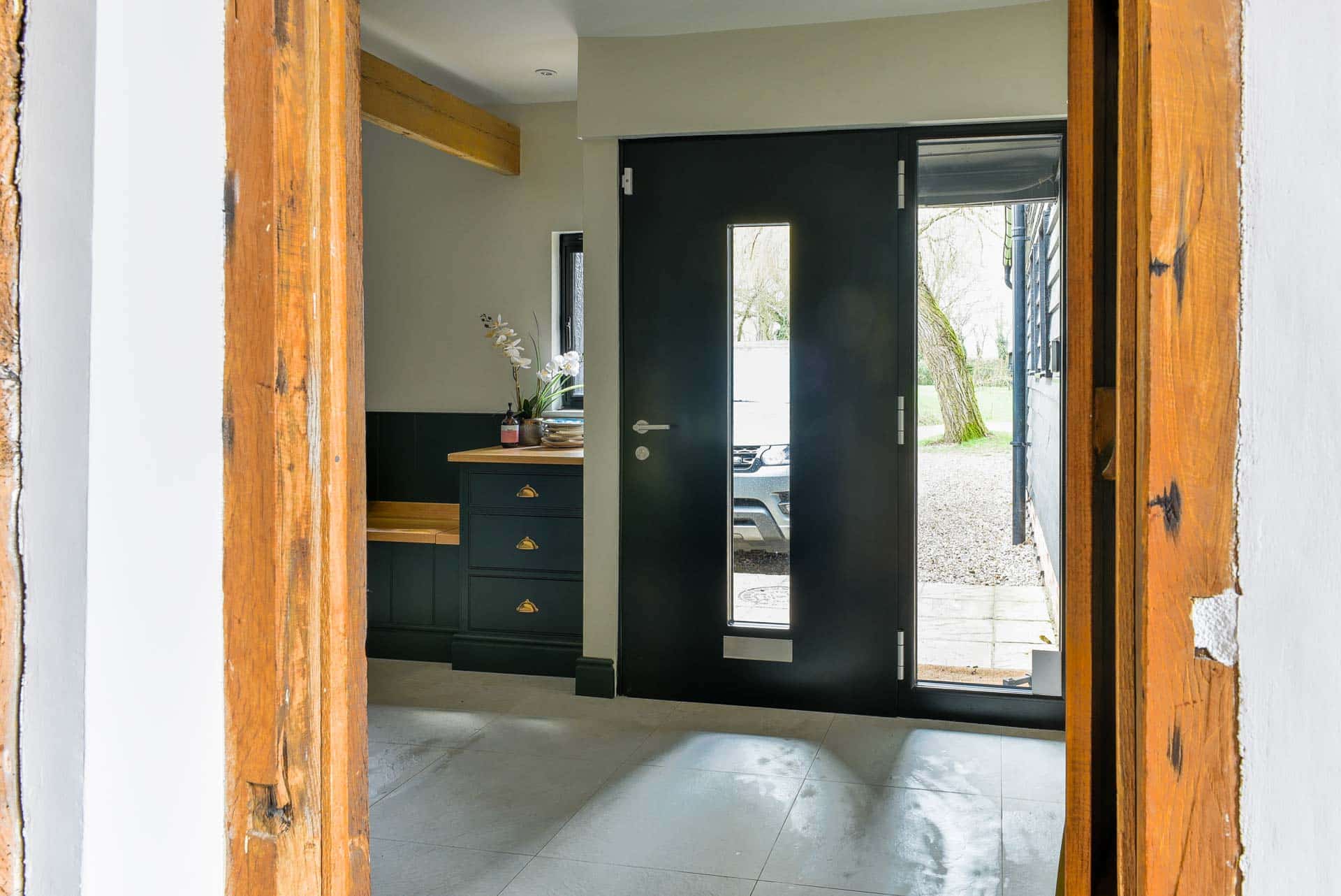 Spitfire aluminium entrance door with side glazing, Essex installation