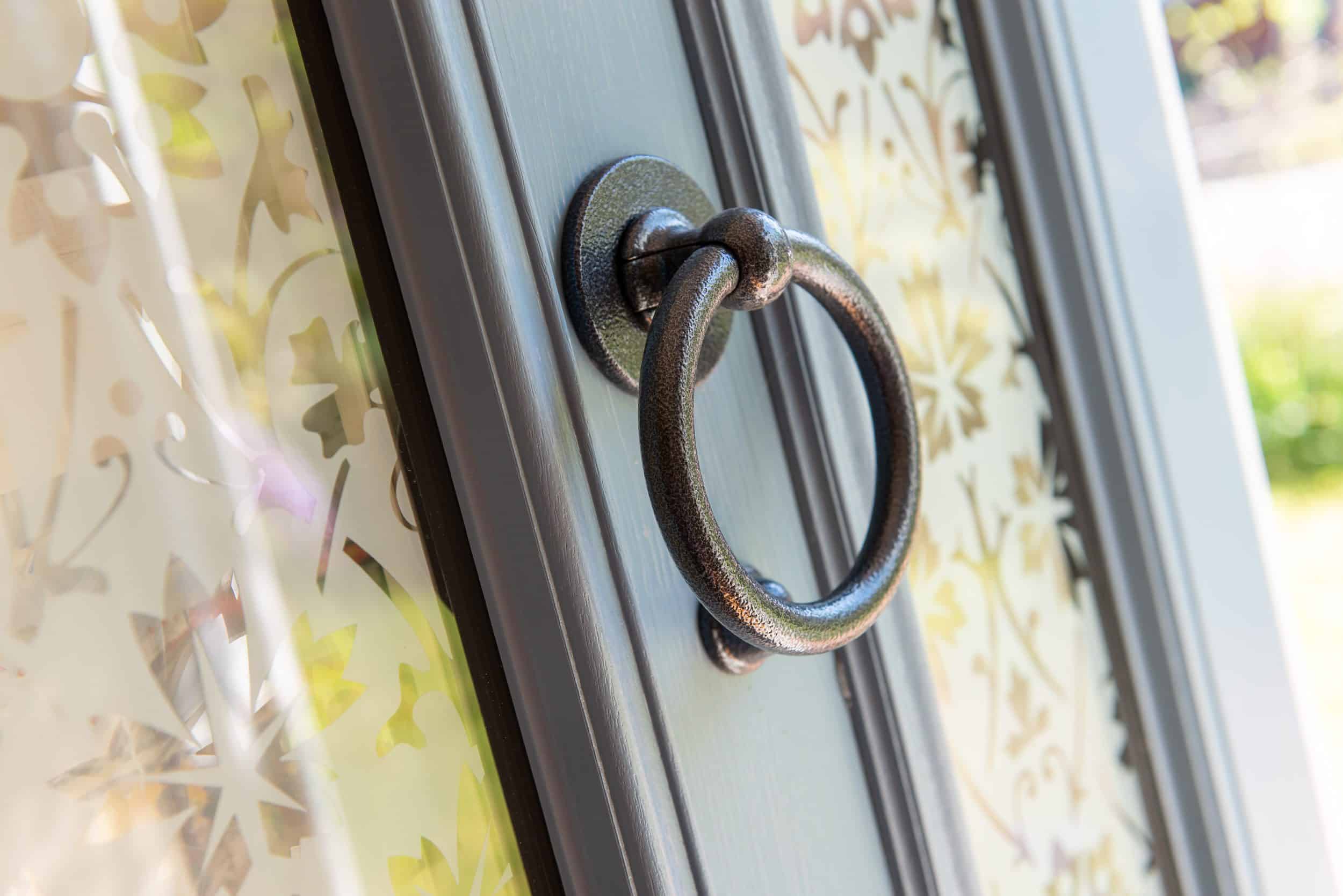 Comp Door sunburst glazed panel detail, Windows Etc showroom