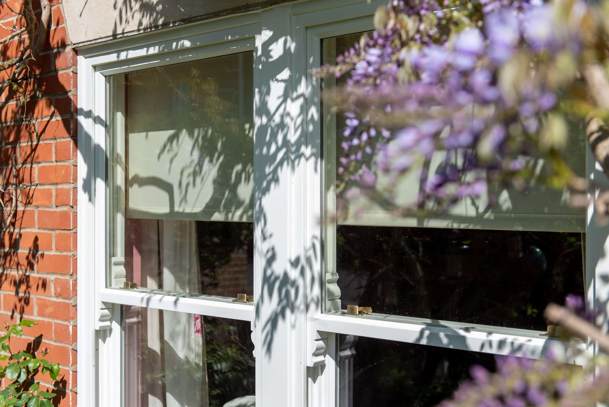 Bereco timber sash window detail showing catches and handles