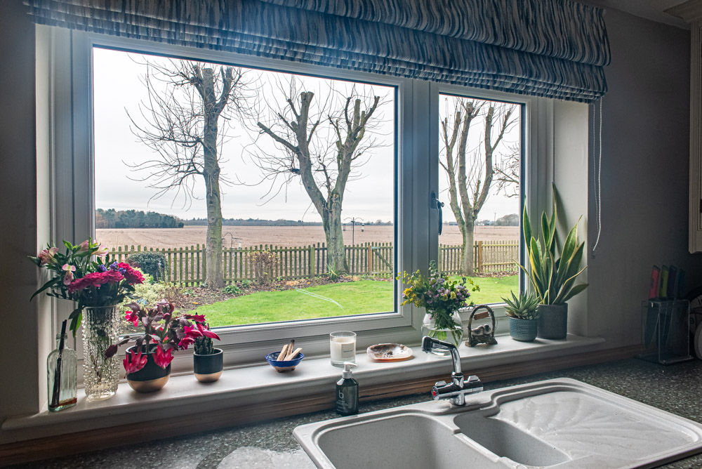 uPVC flush sash windows in Agate Grey on Heritage White, Suffolk country property