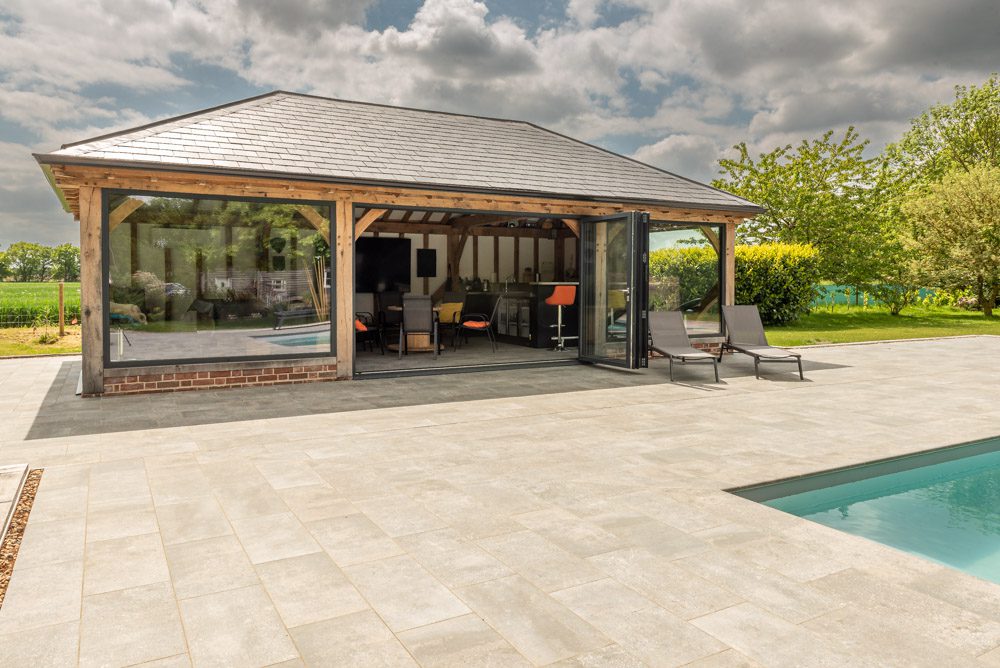 Pool house aluminium windows and bifold doors, side elevation