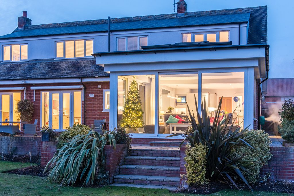Roof lantern flooding light into the open-plan kitchen and dining area