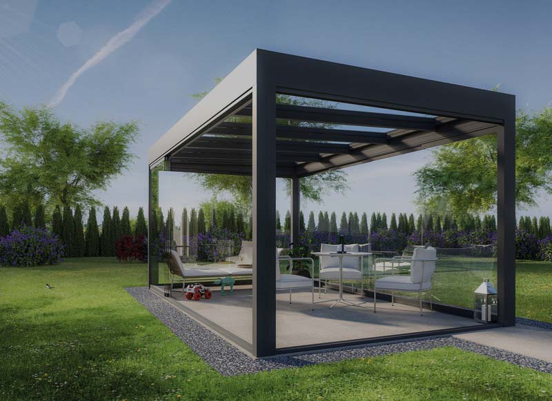 Sunparadise CUBO patio roof over a garden terrace, Windows Etc Essex