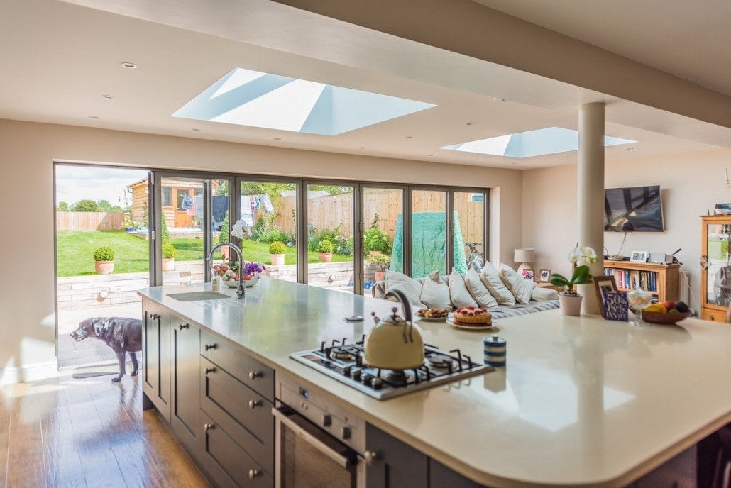 Atlas roof lantern above a kitchen island, Coggeshall Essex