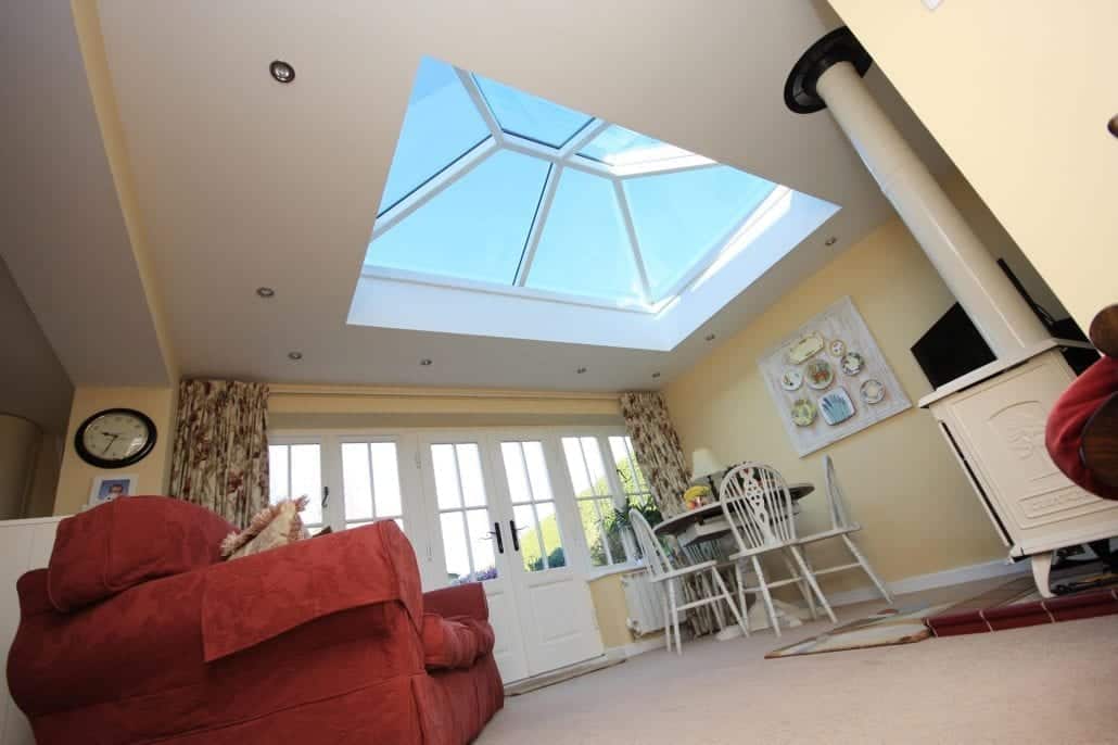 Roof lantern above a lounge with french doors to the garden