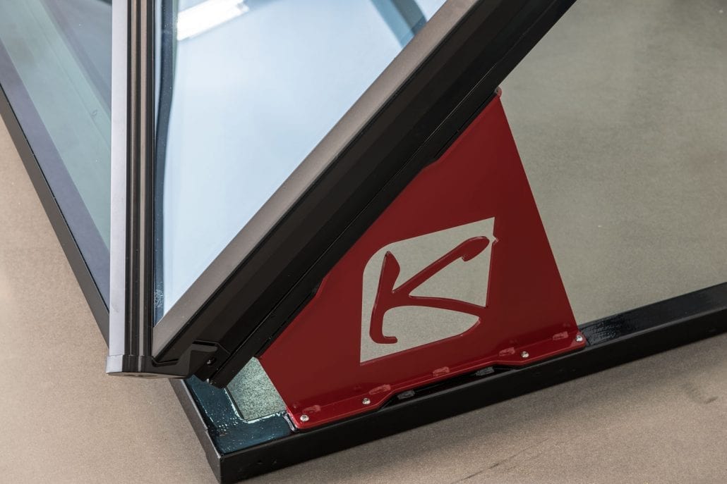 Korniche roof lantern corner showing the branded eaves beam